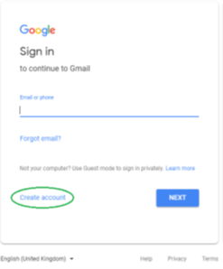 picture: first step of creating an gmail accont